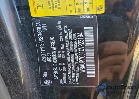 2012 BMW 128 I z USA, uszkodzony, nr VIN WBAUP7C51CVP23194